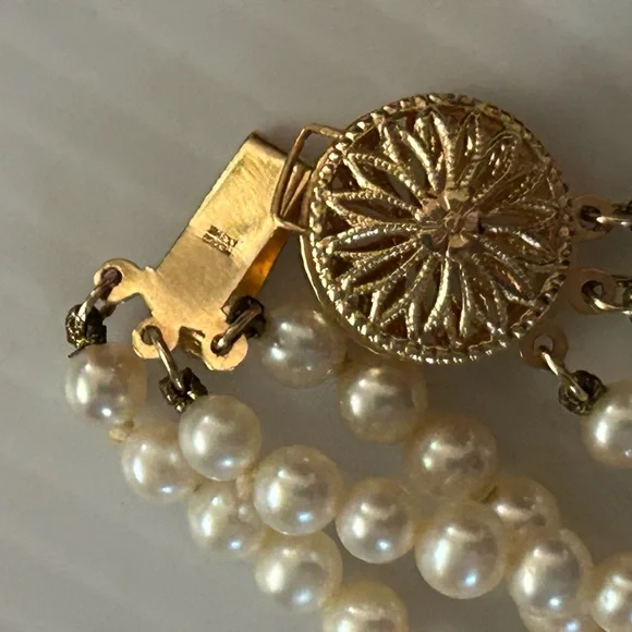 Vintage 14K Gold Cultured Pearl 3 Strand Necklace 17-1/2” - Picture 7 of 9